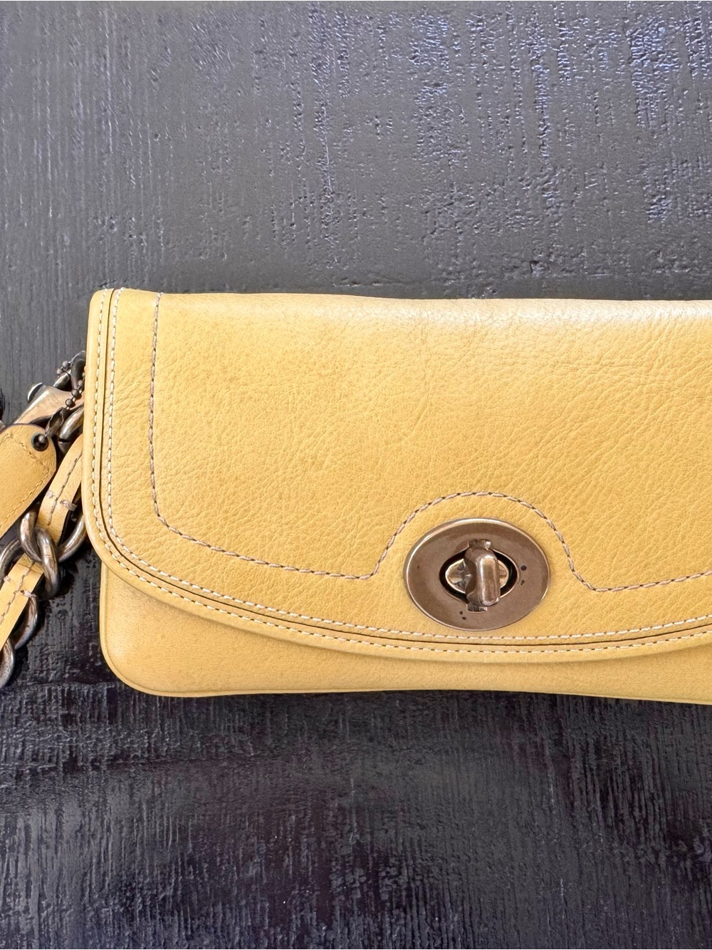 Coach Yellow Leather Turn-Lock Wristlet Clutch